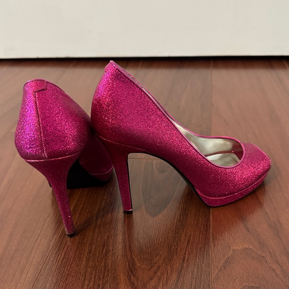 INC International Concepts Pink Glitter Peep-Toe Heels - Picture 4 of 4